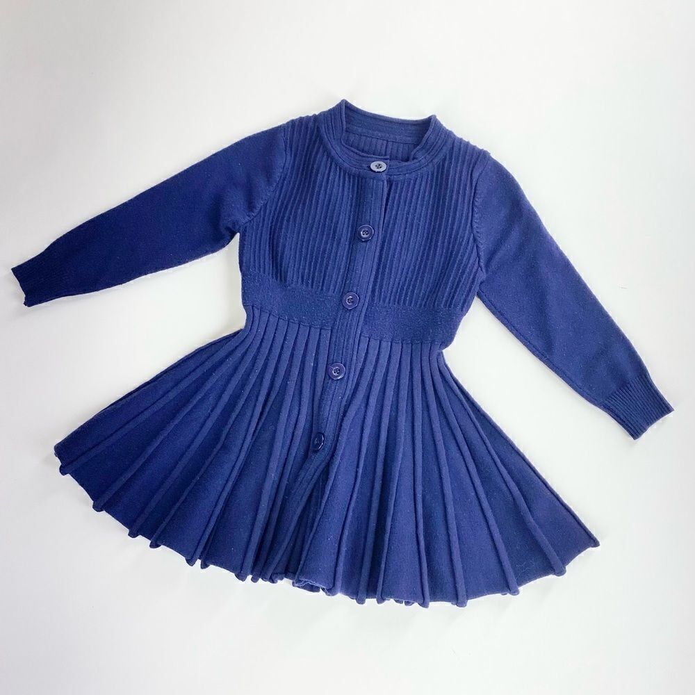 Vintage navy button up sweater dress with the best twirl 3-4